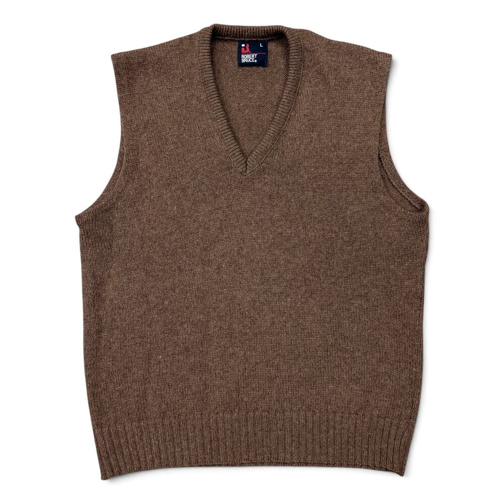 Vintage Robert Bruce Wool Sweater Vest Brown V Neck Men's Large Preppy Cottage